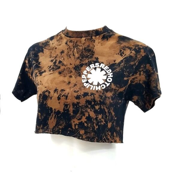 Red Hot Chili Peppers Acid Wash, Distressed "Cropped" Crop Top Band Tee Rock Tee - Picture 3 of 6